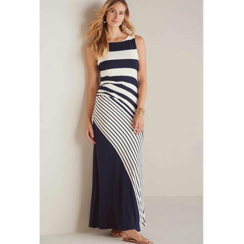 Soft Surroundings Vela Infinity Maxi Dress Blue White Tank Coastal Stretch 3X